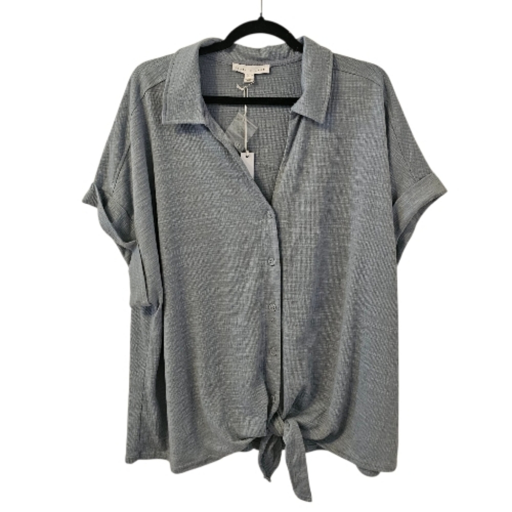Blue Jane & Delancey Women's Button Down Knot Tie Top